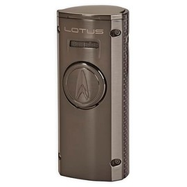 Lotus Minister Table Cigar Lighter with Quad Wind-Resistant Torch Flames, All Metal Housing, Large Fold-Out Cigar Punch, Large Flame Adjuster, Extra Large Fuel Tank (Gunmetal & Silver Carbon Fiber)