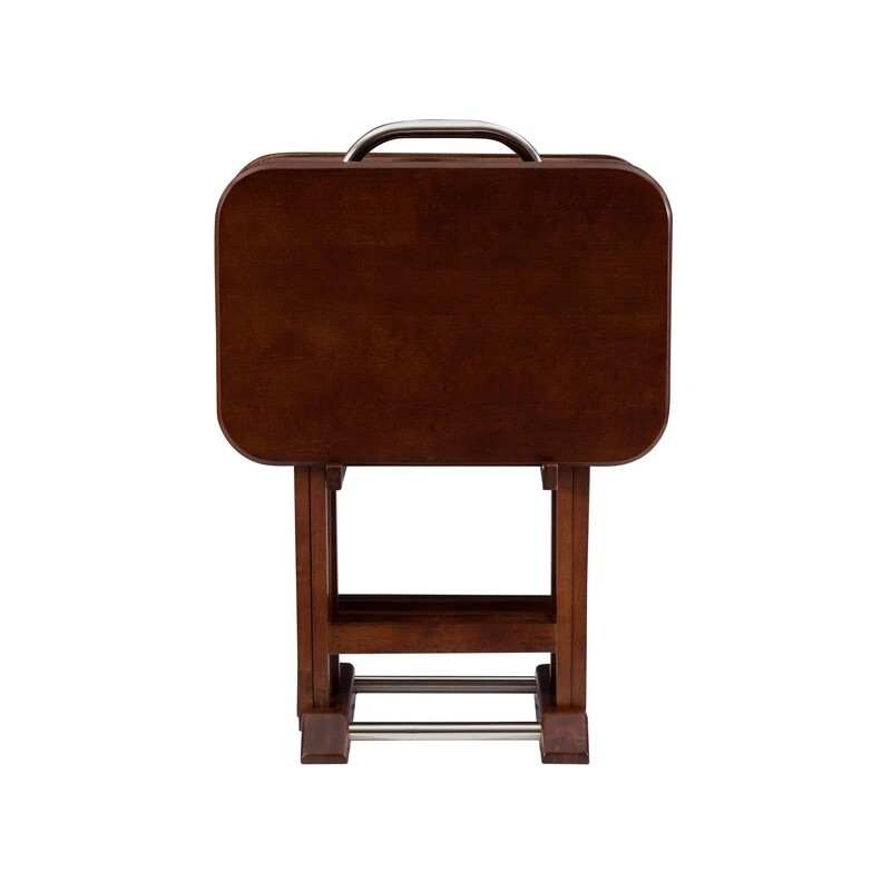 Pemberly Row Transitional Solid Wood Tray Tables in Dark Cherry