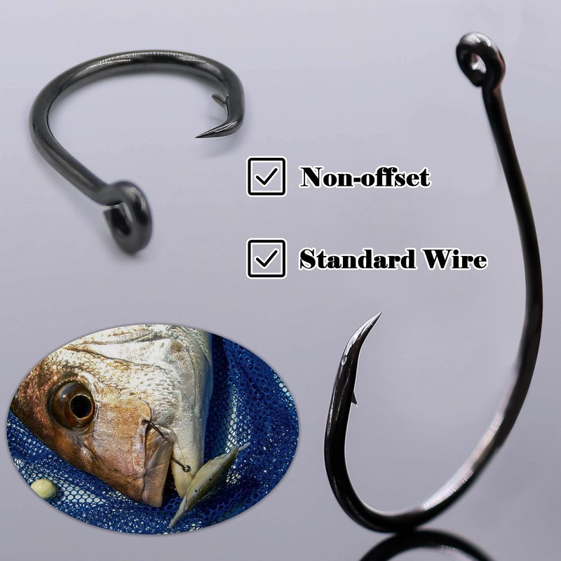 9KM DWLIFE Circle Hooks Inline,Fishing Hooks Barbed Saltwater 25Pcs Black/Closed