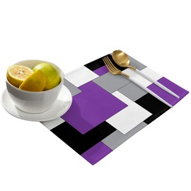 Placemats for Dining Table Set of 6, Abstract Art Patchwork Purple Black and Grey Kitchen Table Place Mats,Non-Slip Place Mats Washable Table Mats Set,13x19 in