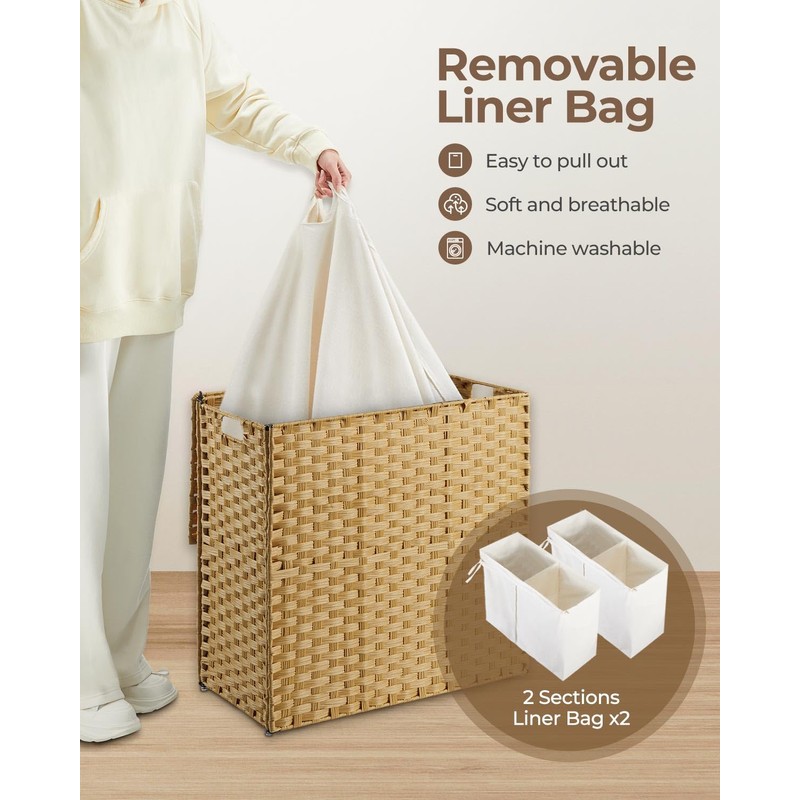 Greenstell Laundry Hamper with lid, No Install Needed, 130L Wicker
