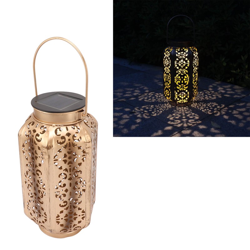 LED Solar Lantern Waterproof Hanging Metal Lamps Small Hexagonal Lantern