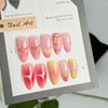 24Pcs Flower Medium Almond Fake Nails With Star Rhinestones Pink