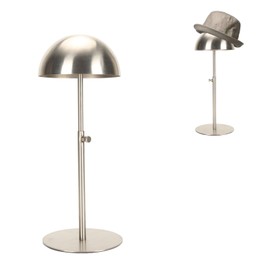 BAOFUYA Hat Stand, Portable Wig Head Holder, Height Adjustable, Vintage DIY Wig Stand, Stainless Steel Hat Rack Stand for Storing Multiple Hats (Silver)