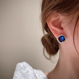 Xmsrn Vintage Kristall Quadratische Ohrringe Quadratische Sqpphire Ohrringe Strass Quadratische Ohrringe Blauem Kristall Quadratischen Ohrstecker Ohrringe Blau Saphir Ohrstecker Für Frauen