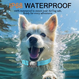 LZXLXS AirTag Dog Collar, IPX8 Waterproof Air Tag Dog Collar Holder, Luminous, Reflective, Durable, Comfortable Padded GPS Collars for Small Medium Large Dogs, Blue, XL