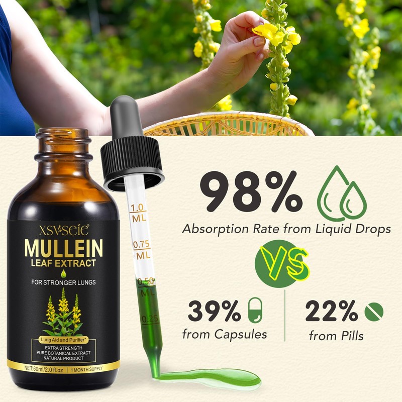 Mullein Leaf Extract for Lungs, 60ml Mullein Leaf Liquid Drops,Natural
