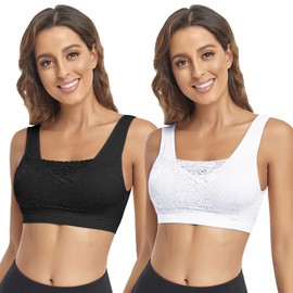 Litthing Lace Bralettes for Women Padded Sports Bra Seamless Plus Size Tank Tops Wirefree Comfort Yoga Cami T Shirt Bras