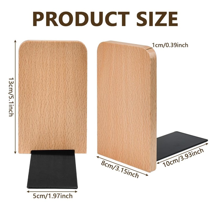 KARBAG Book Ends, 2 Pack Natural Bamboo Bookend Heavy Duty