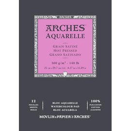 ARCHES Aquarelle 100% Satin 300g Glued Pad A4 12 Sheets Natural White