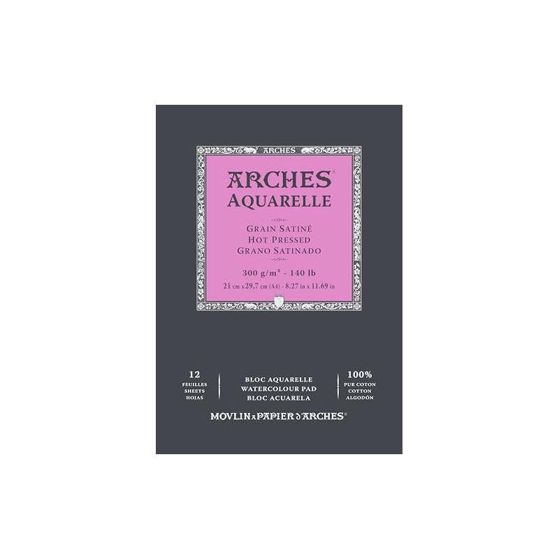 ARCHES Aquarelle 100% Satin 300g Glued Pad A4 12 Sheets