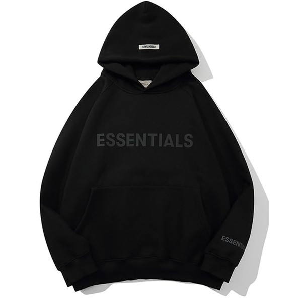 Essentials Hoodie Letter Print Loose Oversized Long Sleeve Sweatshirt for Men Women Big Kids Unisex Black