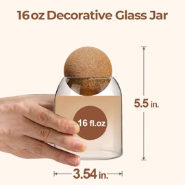ComSaf 16oz Clear Decorative Glass Jar with Cork Ball Lid - Coffee Bar Kitchen Counter Bathroom Storage, Dishwasher Safe, Glass Canister for Coffee Sugar Candy Storage - Home Decor & Gifting