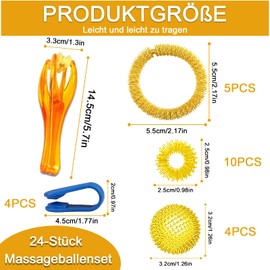 4 Hedgehog Ball Massage Ball, 4 Acupressure Clips, 10 Acupressure Ring, 5 Massage Bracelets with Finger Massager, Skills Set, Borderline Skills Set, Acupressure Rings Set, for Massage, Stress Relief