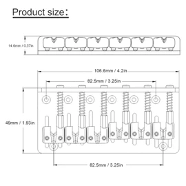 6-String Electric Bass Bridge, Zinc Alloy, Fixed Type with Adjustable Barrel Saddle, Thick Back Design