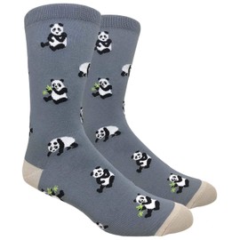 Tango11s Men's Novelty Fun Crew Socks for Dress or Casual - Multiple Patterns in Small Gift Box (Panda Grey, 1)
