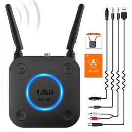 1Mii Bluetooth Receiver, Audio Receiver, Bluetooth 5.1 Receiver, Car, RCA Red, White/3.5mm, AUX/Coaxial, Coaxial/OPT, Supports Optical Digital Terminal, AAC/SBC, APTX, APTX-LL, Connects 2 Devices Simultaneously, Hi-Fi 3D Sound, Low Latency, Double Antenn