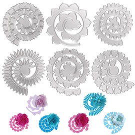 URROMA 3D Flower Metal Cutting Dies for Card Making, 6 Pieces Embossing Stencils Flower Spiral Metal Cutting Dies for Scrapbooking Paper Craft Card Making Album Stamp DIY Decor