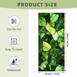 BSFHH Window Privacy Film Static Cling Stained Glass Design Sun Blocking Non-Adhesive Removable Cover for Home Office 17.5x39.3 Inches (Leaves, 39.3" L x 17.5" W)