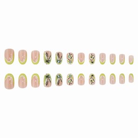 BABALAL Press on Nails Medium Almond Fake Nails Green French Tip Glue on Nails Butterfly Acrylic Nails 24Pcs Spring False Nails Manicure St. Patrick's Day Stick on Nails Stiletto Glossy Gel Nails