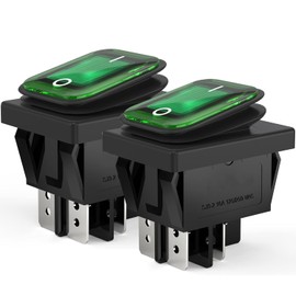 DIYhz 2Pcs AC 16A/250V 20A/125V 2 Position ON/Off Waterproof Boat Rocker Switch with Green Indicator Light