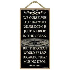SJT ENTERPRISES, INC. Mother Teresa - We Ourselves Feel That What we are Doing is just a Drop in The Ocean 5" x 10" Primitive Wood Plaque Sign (SJT94815)