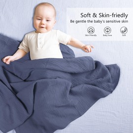 Susurration Muslin Swaddle Blanket Baby,100% Cotton Baby Receiving Blanket Soft Thin Baby Swaddle Blanket for Unisex Newborn 40x40in 2Pack (Navy Blue)