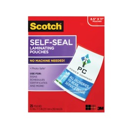 Scotch Self-Seal Laminating Pouches, No Laminator Needed, Letter Size 9.0 in x 11.5 in, 25-Pack