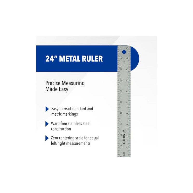 Westcott ZC-24 Zero Center - Regla de metal de acero