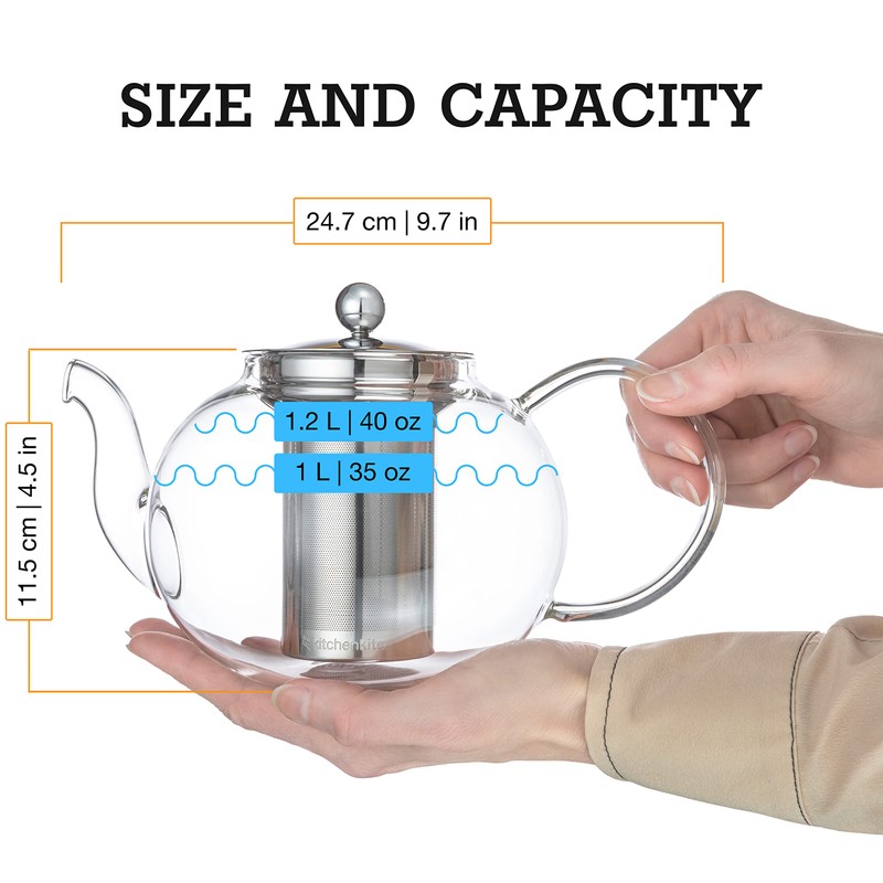 Kitchen Kite Glass Teapot Set with 4 Double Wall Teacups