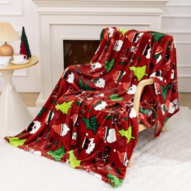 Christmas Throw Blanket, 60x80 Christmas Tree Super Soft Soft Fleece Bed Blanket Knitted Couch Bed Sofa Microfiber Chenille Luxurious Warm Cozy Comfy Lightweight Winter Blankets for Home Decor