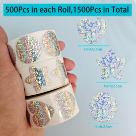 1500 Pcs Glitter Silver Star Stickers Heart Stickers Round Stickers for Kids Reward,Self Adhesive Foil Stickers for Kid Teacher Envelope Valentine Wedding Birthday Party Christmas Decoration(1inch)