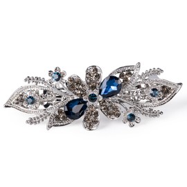 Dalababa Diamante Hair Clips for Women, Rhinestone Flower Hair Barrettes Jewelry Crystal Hair Accessories for Bridal Wedding Girls Party Gift (Dark Blue)