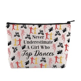 JYTAPP Tap Dance Lover Cosmetic Bag Never Underestimate A Girl Who Tap Dances Tap Dancer Gifts Tap Dance Dancing Gift, beige