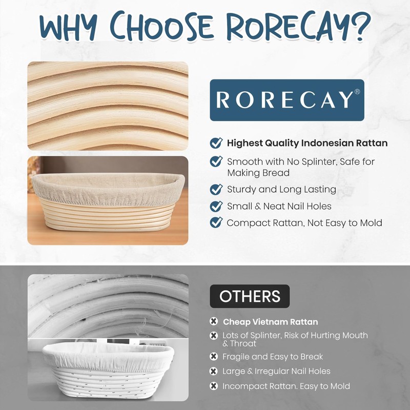 Rorecay Banneton Bread Proofing Baskets Set of 2, 9 Inch