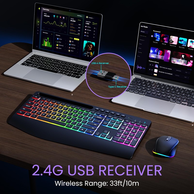 Wireless Keyboard and Mouse Combo- VEILZOR 2.4G Rechargeable Keyboard with