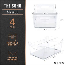 BINO BINO | Plastic Organizer Bins, Small - 4 Pack | The SOHO Collection | Multi-Use Plastic Bin | Pantry & Freezer Organizer Bin | Storage Containers | Bins for Home & Kitchen Org
