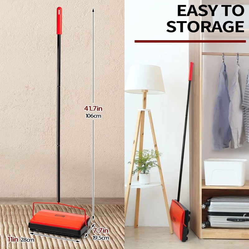 JEHONN Manual Carpet Floor Sweeper Horsehair Brush Non Electric Quiet