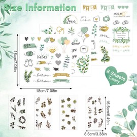 8 Sheets of Stickers Wedding Guest Book, Vintage Stickers Wedding Stickers with Eucalyptus Motif for Guest Book or Photo Album, Scrapbook, DIY Journal with Lots of Love