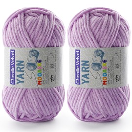 2 Pac Chenille Yarn for Crocheting - Blanket Yarn for Crocheting - Fluffy Yarn for Crochet, Baby Yarn for Crocheting Soft Blankets Weight Per Roll 50g/1.76oz, Length 60m/65yard (Light Purple)