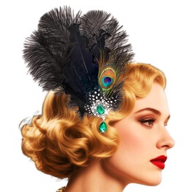 Urieo 1920s Feather Hair Clip Flapper Headpiece Vintage Tea Party Hair Accessores for Women