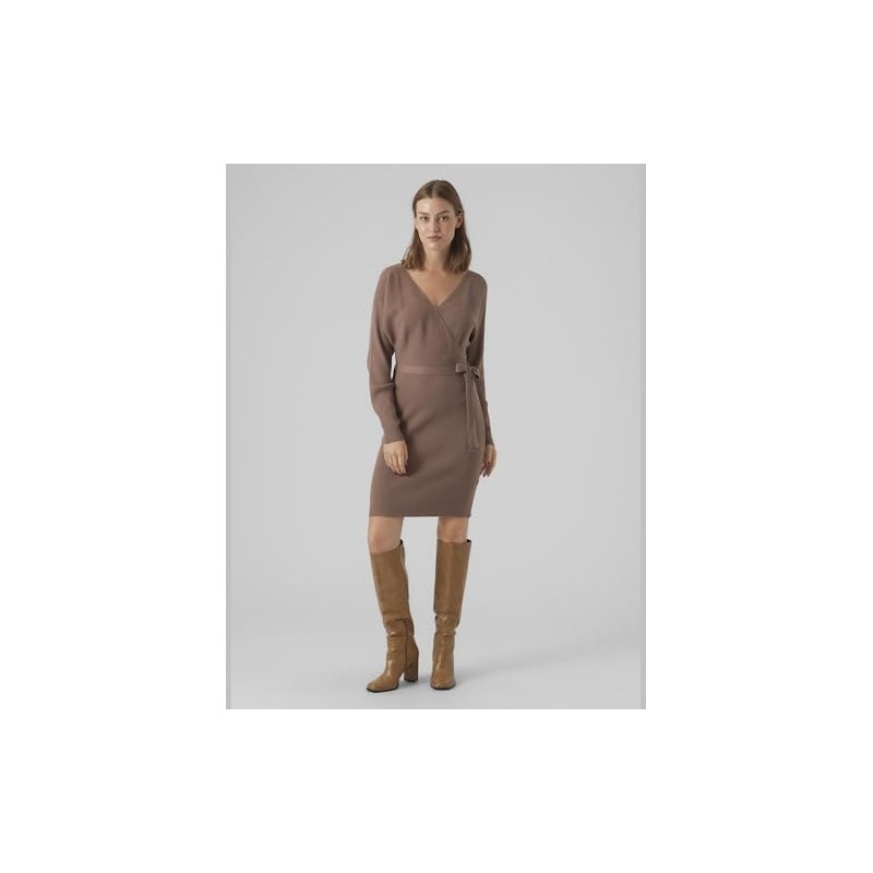VERO MODA Female Knitted Dress VMHOLLYREM Long Dress, Brown Lentil