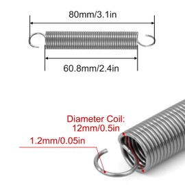 GUNGY Tension Springs with Hooks Stainless Steel Tension Spring Tension Spring 80 mm Outer Diameter 12 mm Wire Diameter 1.2 mm Hook Angle 90 Degree Maximum Tensile Force 3.2 kg 1.2 x 12 x 80 mm Pack