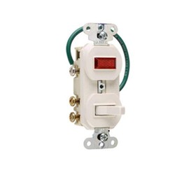 Legrand Pass & Seymour 695WG Combination Switch, One 15 Amp 120V Single Pole Toggle Switch and One Pilot Light, Grounding, White (1 Count)