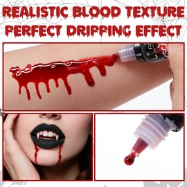 PASNOWFU Vampire Makeup SFX Kit - 4 Pairs Fake Fangs Teeth with Adhesive, Realistic Washable Fake Blood, Red Lipstick, Halloween SFX Cosplay Makeup Set for Vampire Costumes , Theatre,Cosplay