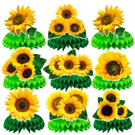 9Pcs Birthday Party supplies set Honeycomb Centerpieces Double Sided Table Topper for Birthday Party Decorations (Sunflower)