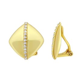 Painless 925 Sterling Silver Gold Plated Square Shape Earrings for Women / Girls without Pierced Earrings, Sterling Silver, Cubic Zirconia