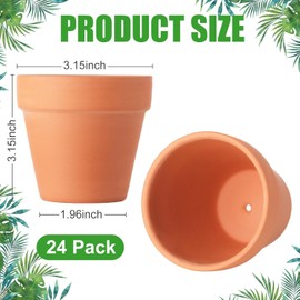 24 Pack 3 Inch Terracotta Pots, Mini Clay Pots with Drainage Holes,Cactus Flower Nursery Terra Cotta Pot for Indoor/Outdoor Succulent Plants, Crafts, Wedding Favor
