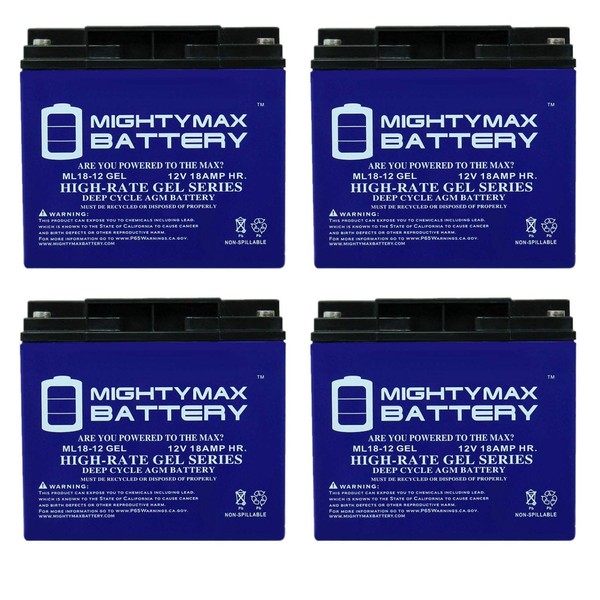 Mighty Max Battery 12V 18AH Gel Battery Replaces E-Wheel EW-36 Mobility Scooter - 4 Pack
