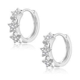 VYYU Silver Hoop Earrings for Women Girls, Silver Star Earrings with Tiny Crystals, Huggie Hinged Sleeper Hypoallergenic Earrings, Jewellery Earrings Christmas Birthday Gifts, 10mm in Inner Diameter
